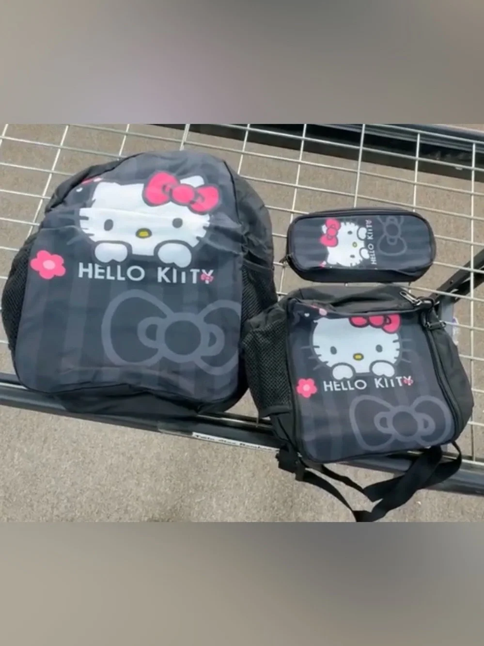 Hello Kitty Black and Pink Kids Backpack , Lunch Bag and Pencil Case Set